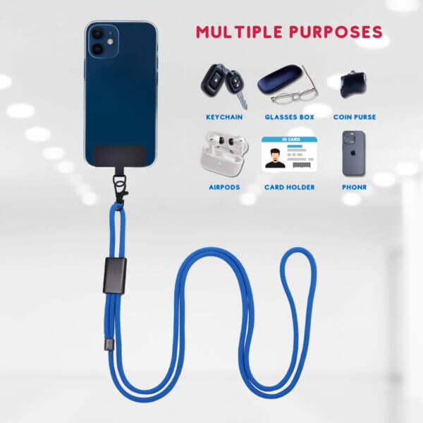 CODDE 2 Pack Phone Strap Lanyard - Premium Adjustable Crossbody and Neck Straps with Universal Phone Patches for All Smartphones (Blue+Gray), Medium-Large - Imagen 2