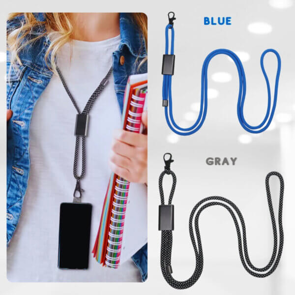 CODDE 2 Pack Phone Strap Lanyard - Premium Adjustable Crossbody and Neck Straps with Universal Phone Patches for All Smartphones (Blue+Gray), Medium-Large - Imagen 3