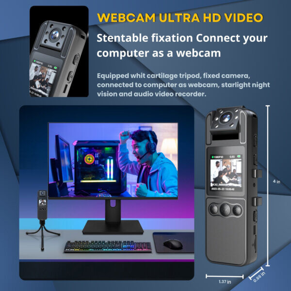 Body Camera Ultra HD with Audio and Video Recording 4K, Includes 128GB, WiFi Body Camera, Body Worn Camcorder, 6HR Battery, Night Vision, 180° Rotating Lens for Sports, Security and Civilians - Imagen 6