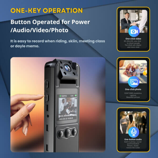 Body Camera Ultra HD with Audio and Video Recording 4K, Includes 128GB, WiFi Body Camera, Body Worn Camcorder, 6HR Battery, Night Vision, 180° Rotating Lens for Sports, Security and Civilians - Imagen 7