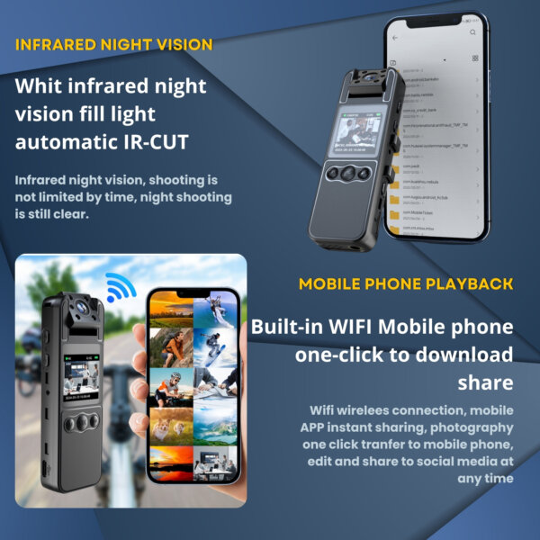 Body Camera Ultra HD with Audio and Video Recording 4K, Includes 128GB, WiFi Body Camera, Body Worn Camcorder, 6HR Battery, Night Vision, 180° Rotating Lens for Sports, Security and Civilians - Imagen 5
