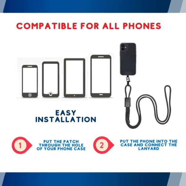 CODDE 2 Pack Phone Strap Lanyard - Premium Adjustable Crossbody and Neck Straps with Universal Phone Patches for All Smartphones (Blue+Gray), Medium-Large - Imagen 8