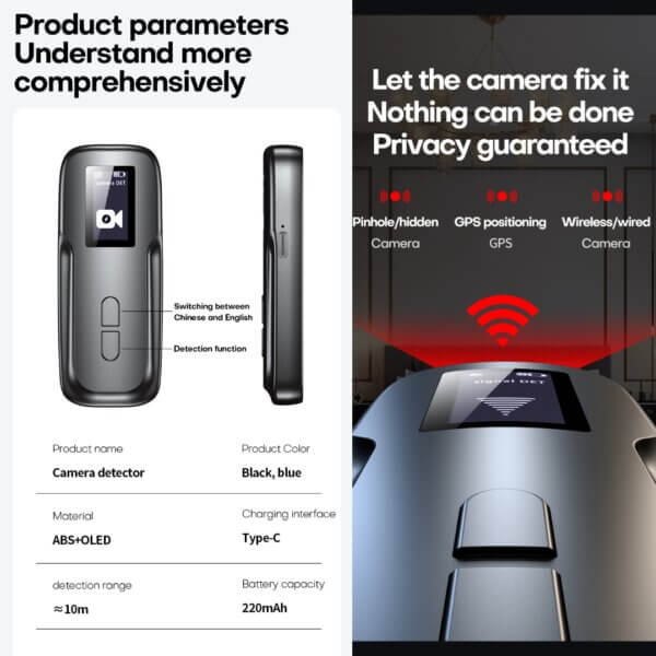 Hidden Camera Detector, Anti-Spy Camera Detector, Hidden Device GPS Detector, Bug Detector, Rf Wireless Signal Scanner, Camera Detector for Hotels, Home, Office, Easy to Use - Imagen 9