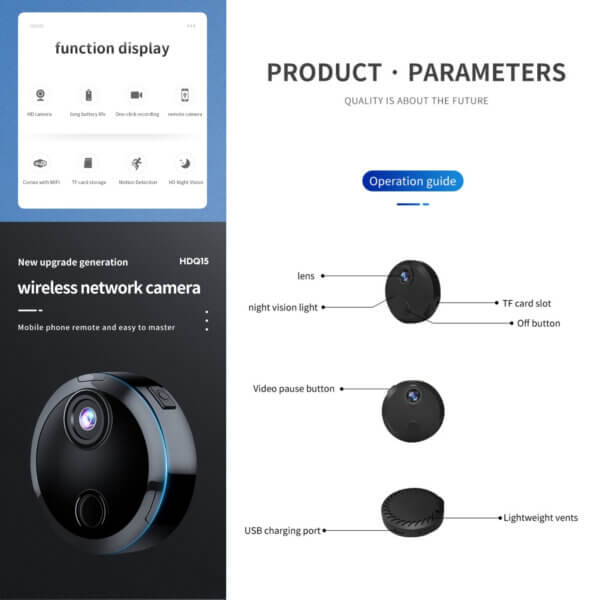 Hidden Camera HD 1080P Surveillance Security with Motion Detection and Night Vision, WiFi Wireless Camera, Indoor Camera, Nanny Cam, Spy Camera, Mini Camera for, Pet, Sports, Baby and Nanny - Imagen 3